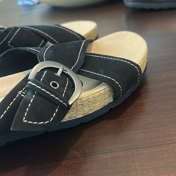 Clarks Collection Leather Criss Cross Slide Sandals ‘Reileigh May’ Black Size 12 - Picture 4 of 15